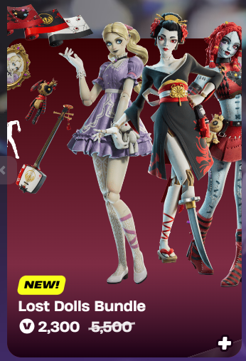 Promotional image of a Fortnite Item Shop bundle, Lost Dolls bundle.